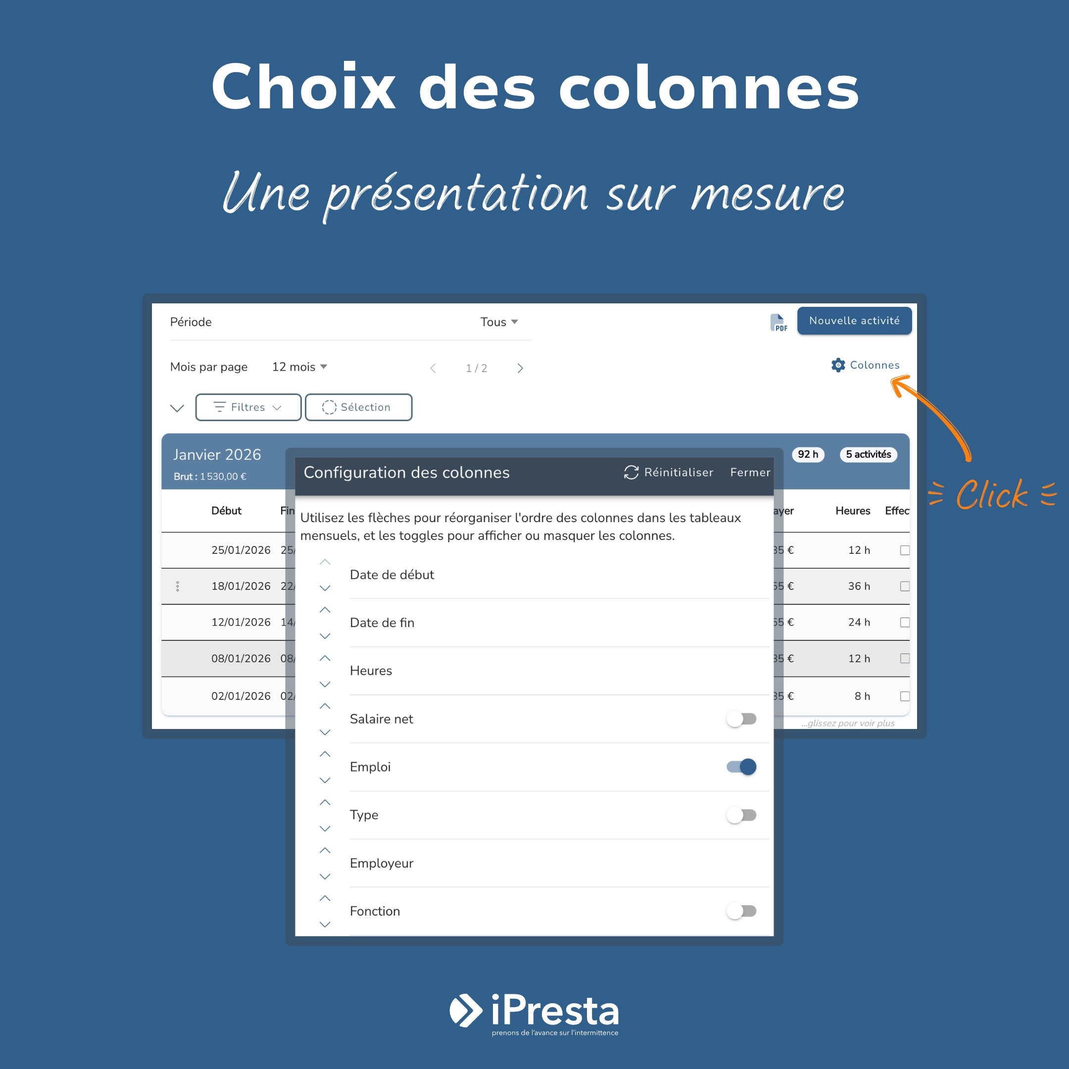 Choix des colonnes, une présentation sur mesure